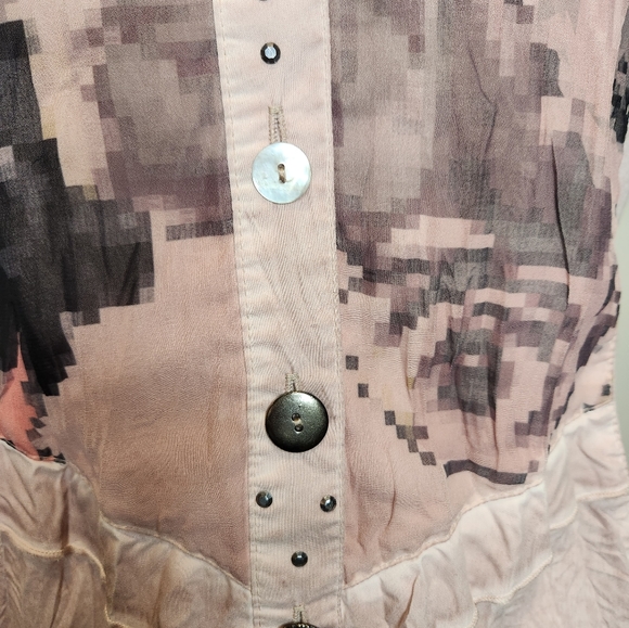 Crisca Pink Western Button Up Collared Crinkle Floral Blouse Womens Size 4 - Picture 12 of 13